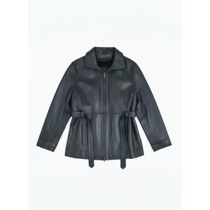 Vintage Trek Black Genuine Leather Jacket Belted Zip Women Cool Girl Indie